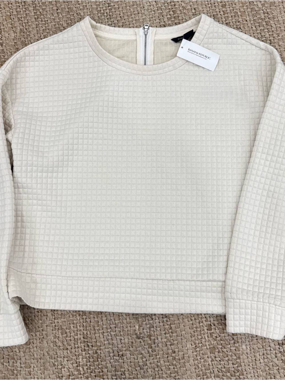 NWT Banana Republic White Waffle Knit Cropped Zip Jacket Size M